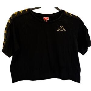 Kappa Authentic Anez Women's Crop Top Black Gold Size Small 222 Banda Avant NWT